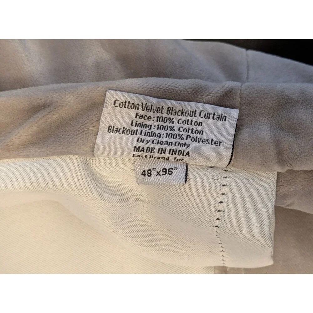 Quince Cotton Velvet Room Darkening Curtain Color Light Grey Size 48x96 -NEW-